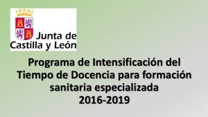 Programa Intensificación Tiempo de Docencia formación sanitaria espec 2016-2019